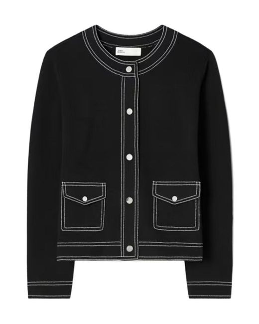 Tory Burch Black Topstitch Cardigan