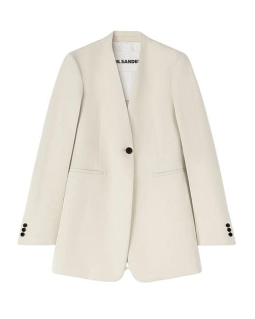 Jil Sander Natural Single-Breasted Tailored Jacket