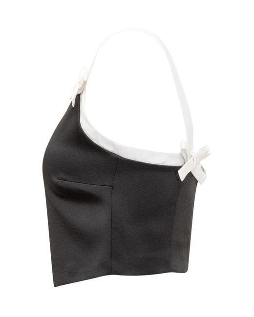 MSGM Black Bow Detailed Cropped Top