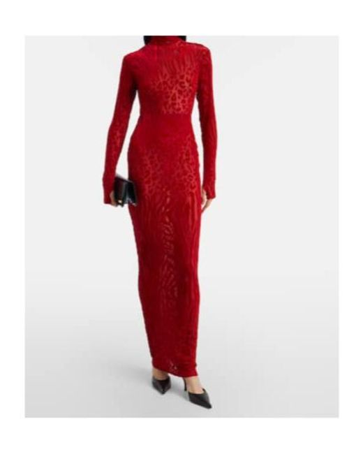 Alex Perry Red Printed Turtleneck Jersey Maxi Dress