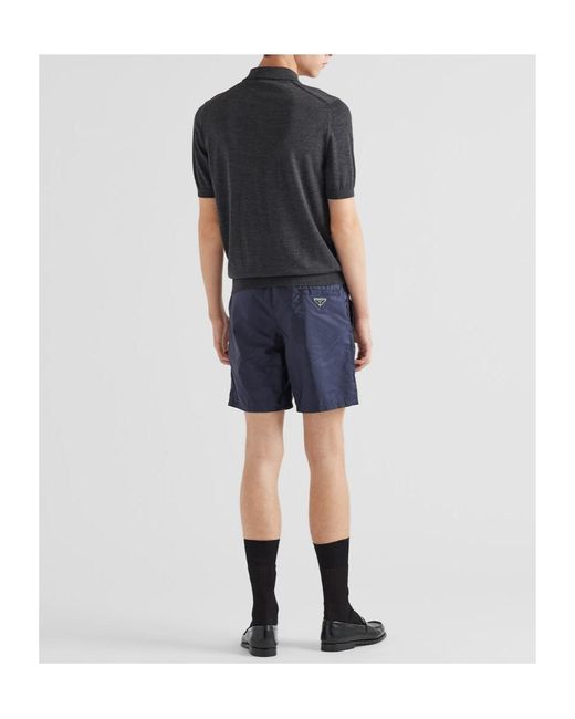 Prada Blue Triangle Logo Plaque Elastic Swim Shorts for men