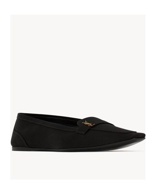 Saint Laurent Black Logo Plaque Slip-On Flat Shoes