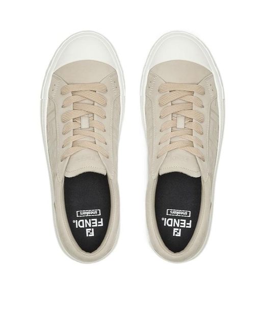 Fendi White Domino Ff Motif Lace-Up Sneakers for men