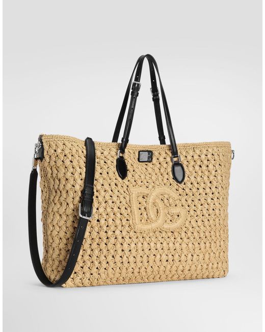 Dolce & Gabbana Natural Dg Logo Raffia-Effect Tote Bag for men