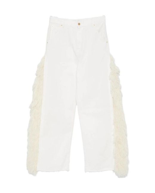DARKPARK White Fringed Raw-Hem Jeans