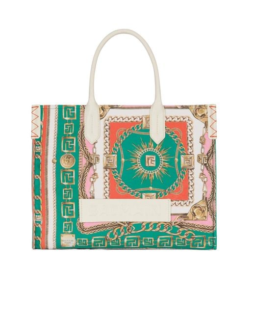 Balmain Green Printed B-Army Medium Tote Bag