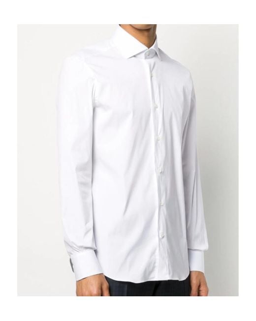 Mazzarelli White Lapel Long Sleeve Shirt for men