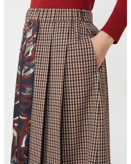 Weekend by Maxmara Brown Houndstooth Wool Pleated Skirt