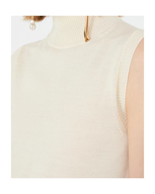Sportmax White Regular Fit Ribbed Virgin Wool Sweater With Wrap-Around Collar (Size M)