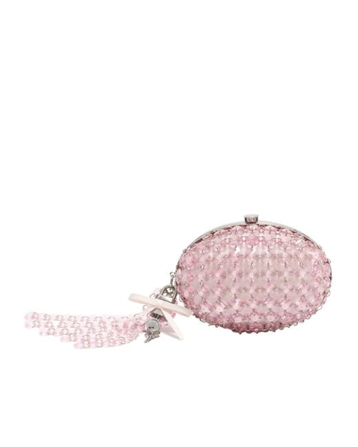 Self-Portrait Pink Crystal Chain Clutch Bag