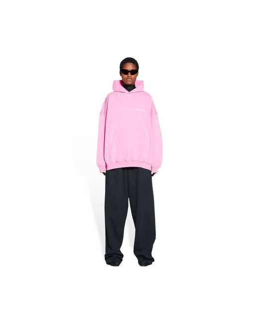 Balenciaga Pink Large Fit Logo-Print Cotton Hoodie for men