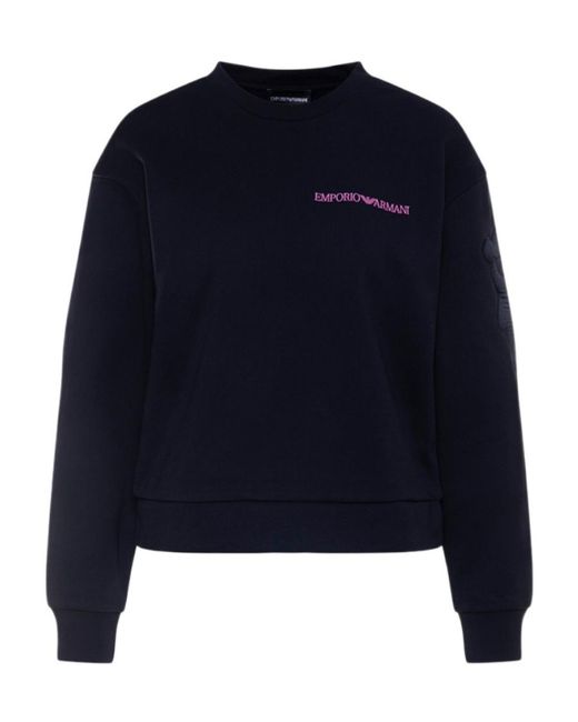 Emporio Armani Blue Round-Collar Long-Sleeve Hoodie