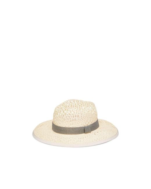 Brunello Cucinelli White Monili-Embellished Flat Brim Fedora Hat