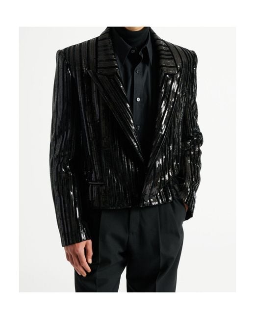 Balmain Black Striped Sequin Blazer for men
