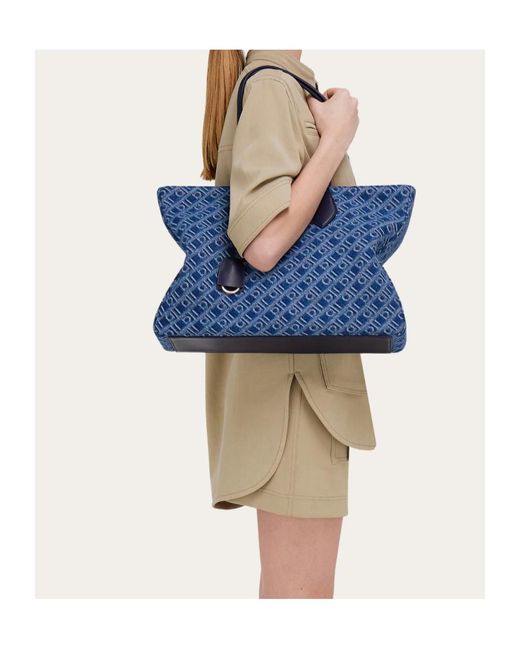 Ferragamo Blue Ferragamo Monogram Tote Bag (L)
