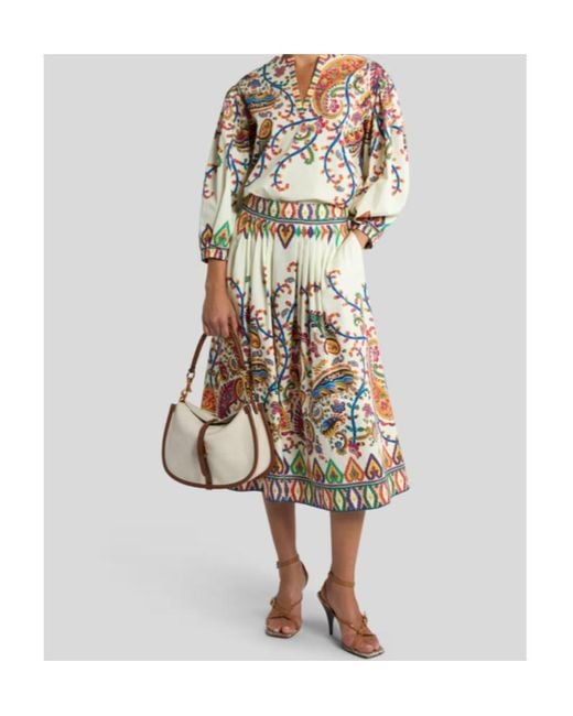 Etro White Paisley Printed Midi Skirt