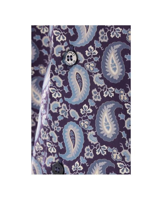 Etro Blue Graphic-Printed Curved Hem Shirt for men