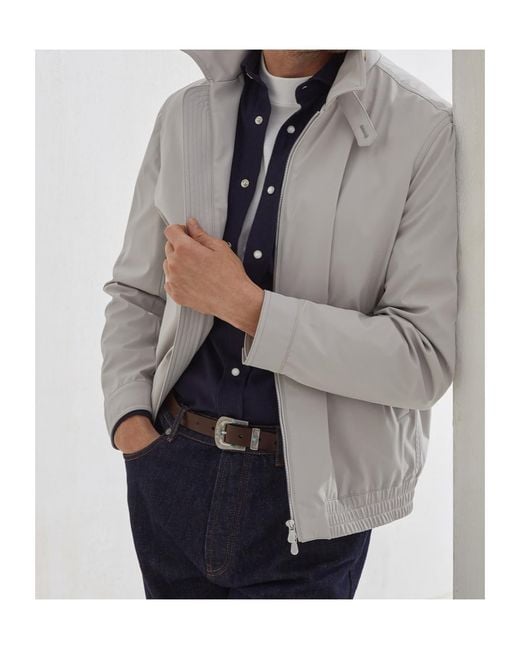 Brunello Cucinelli Gray High Neck Bomber Jacket for men