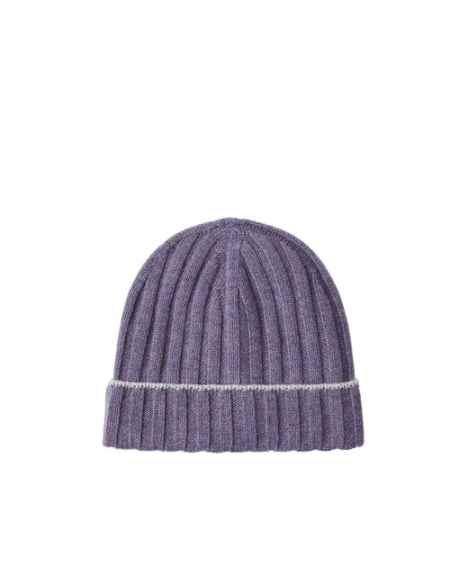 Brunello Cucinelli Purple Turn-Up Brim Ribbed Beanie for men