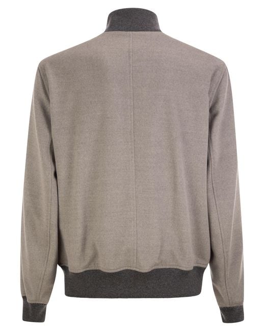 Brunello Cucinelli Gray Virgin Wool Bomber Jacket With Cashmere Knit Details for men