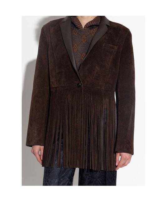 Etro Brown Buttoned Fringed Jacket
