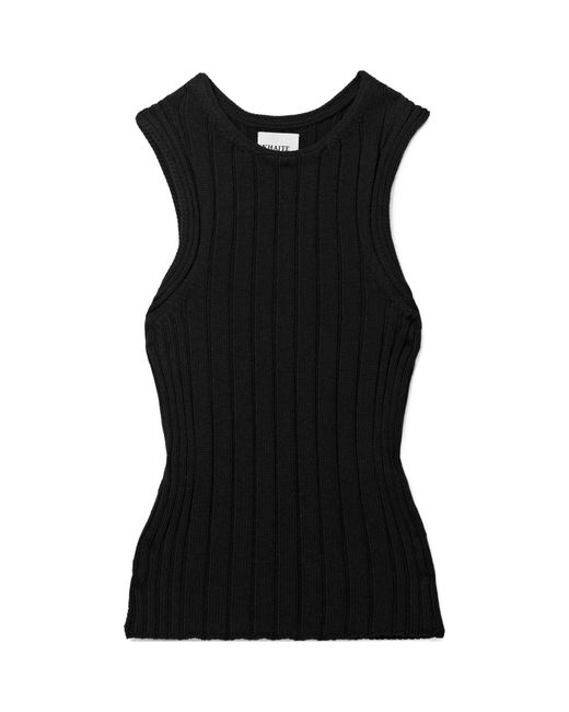 Khaite Black Manu Ribbed Cotton-Blend Tank