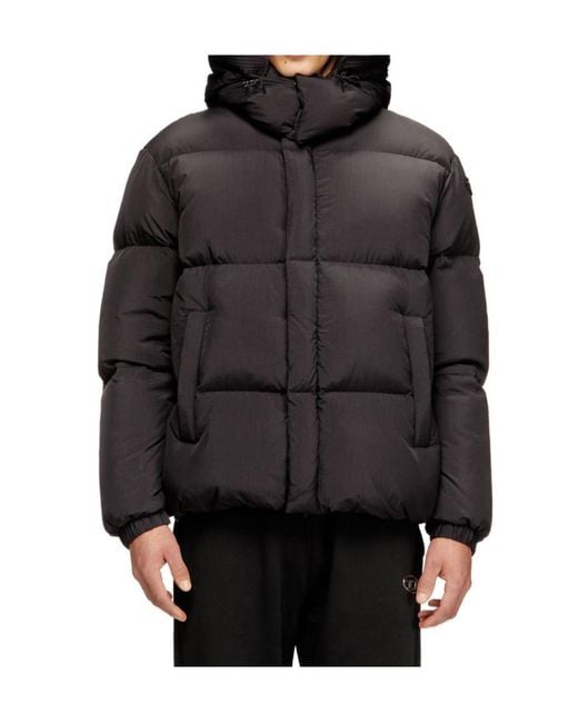 DIESEL Black W-Rolfys Logo-Patch Down Jacket for men
