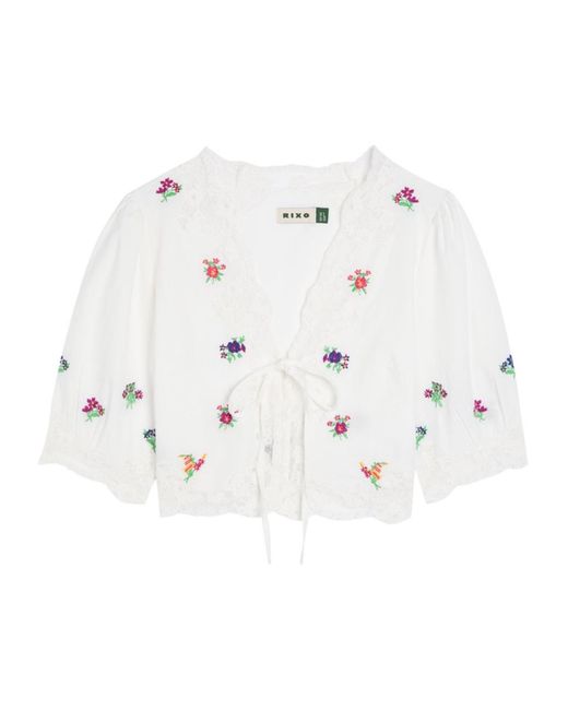 Rixo White Versatile V-Neck Puff Sleeve T-Shirt
