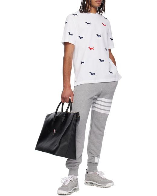 Thom Browne White Dog-Embroidered Crewneck T-Shirt for men