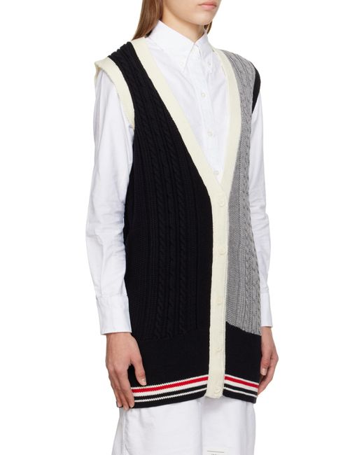 Thom Browne Blue Rwb-Stripe Cable-Knit Vest