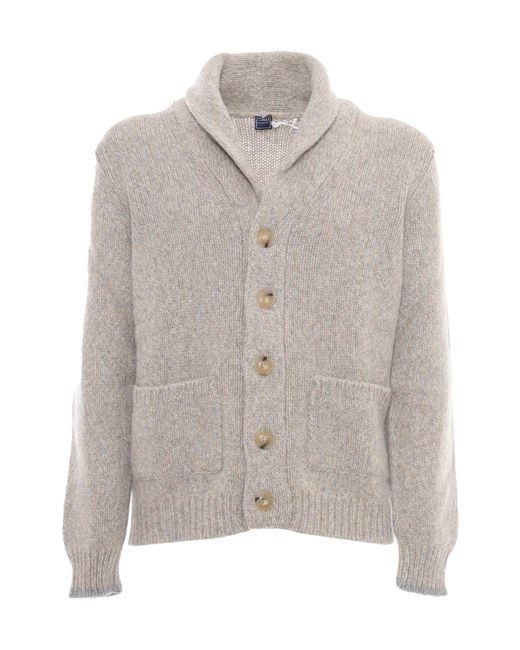 Fedeli Gray Ribbed Knit Cardigan for men