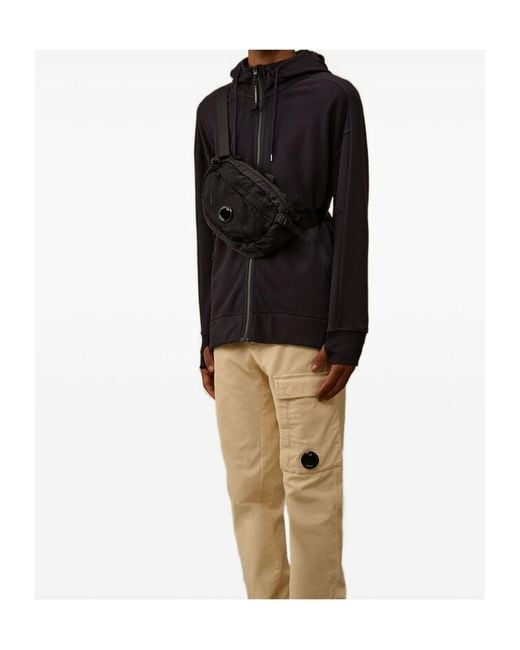 C P Company Black Goggle Zip-Up Hoodie for men