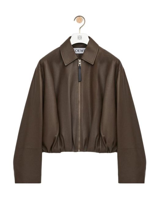 Loewe Brown Calfskin Draped Bomber Jacket