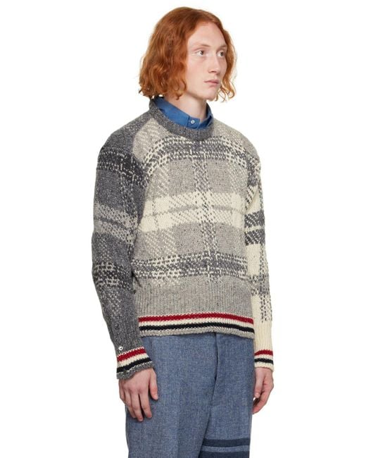 Thom Browne Gray Tartan Printed Ribbed Pullover for men