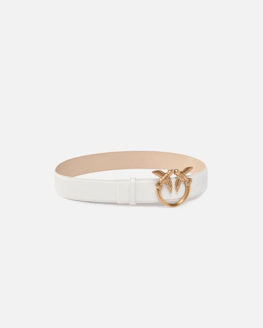 Pinko White Love Birds Buckled Belt