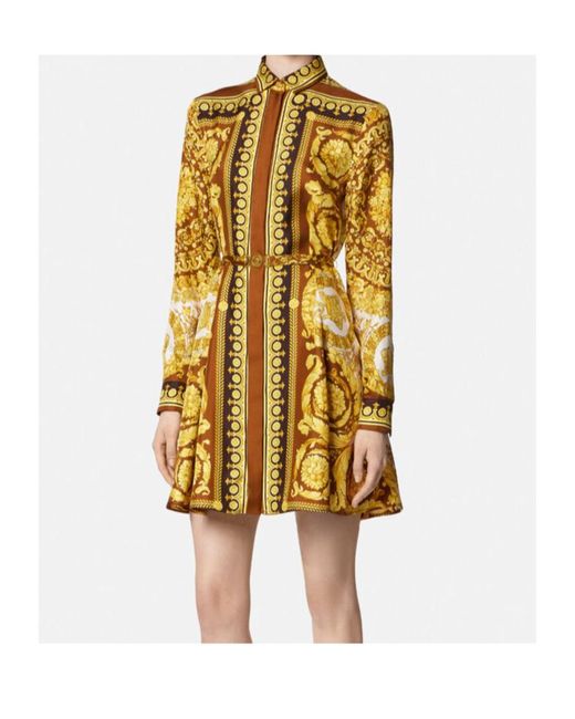 Versace Metallic Pattern-Printed Belted Dress