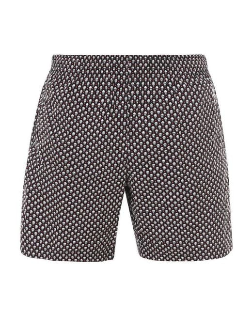 McQueen Gray Spotted Skull Print Swim Shorts for men