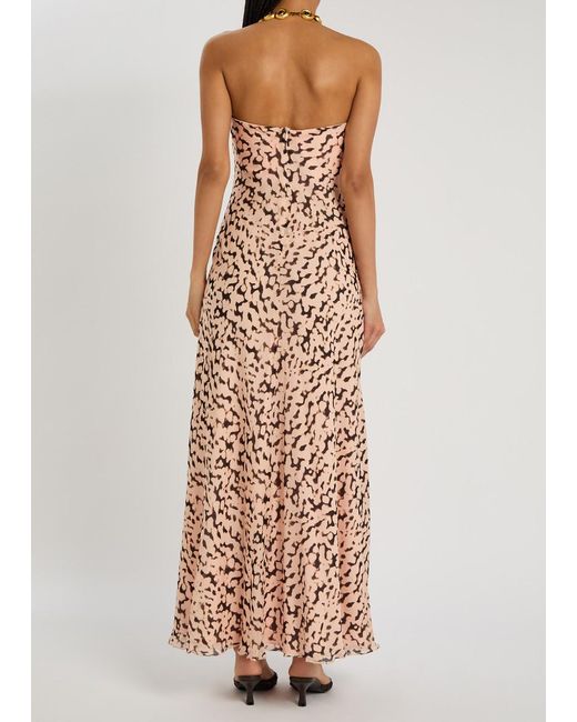 Staud Pink Cassie Tortoise-Print Silk Midi Dress