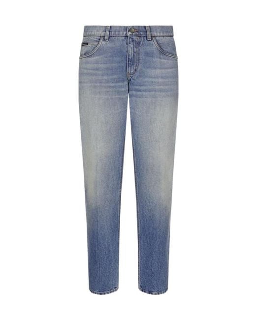 Dolce & Gabbana Blue Logo Plaque Straight Leg Jeans for men