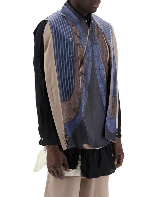 Comme des Garçons Blue Comme Des Garçons Homme Plus Trompe-L'Oeil Printed Long-Sleeved Blazer for men