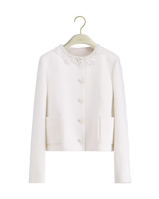 Dior White Embroidered Cropped Jacket