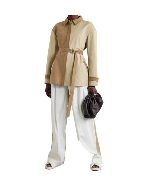 Partow Natural Belted Paneled Nubuck And Cotton-Twill Jacket