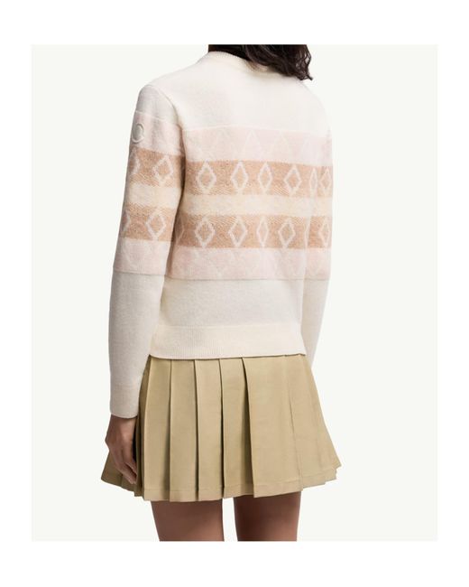 Moncler White Wool Jacquard V-Neck Sweater
