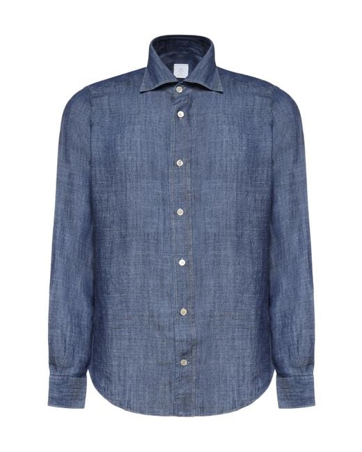 Eleventy Men's Blue Slim Fit Denim-Effect Shirt