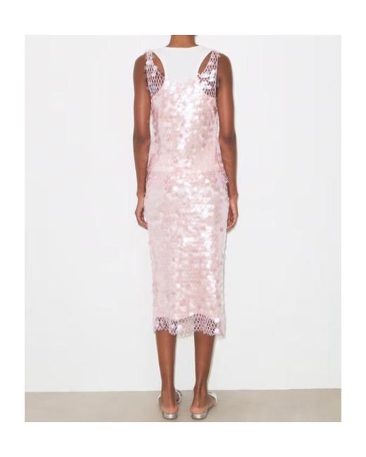 Tory Burch Pink Sequin Embellished Mesh Midi Skirt