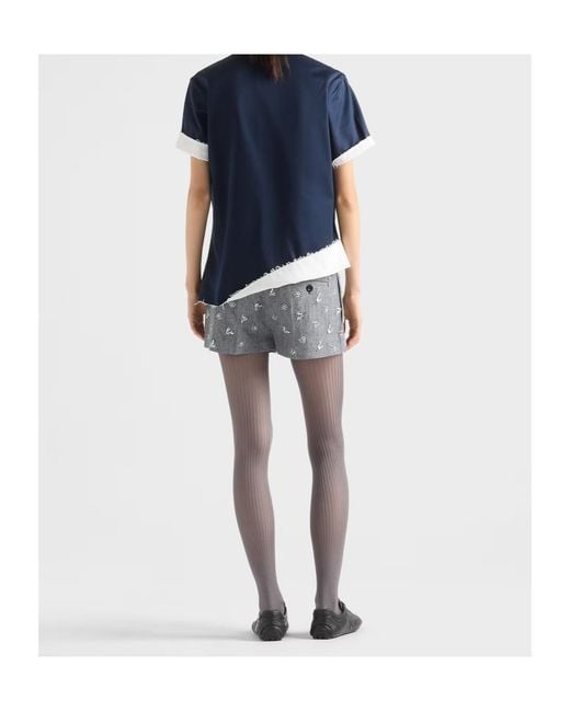 Prada Gray Embroidered Wool Pinstripe Shorts