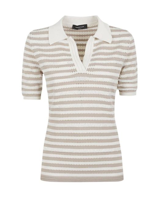 Fabiana Filippi White Striped V-Neck Open-Knit Top