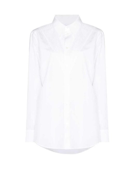 Bottega Veneta White Pleated-Yoke Long-Sleeved Shirt