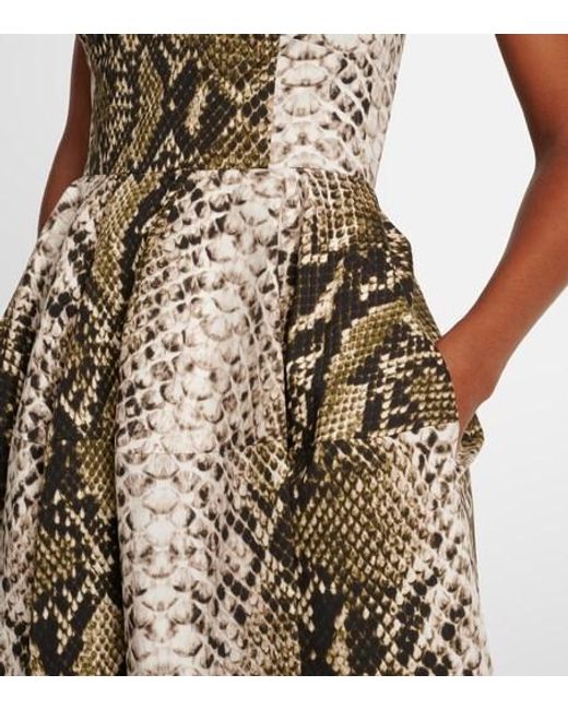Oscar de la Renta Natural Snake-Effect Cotton-Blend Poplin Gown
