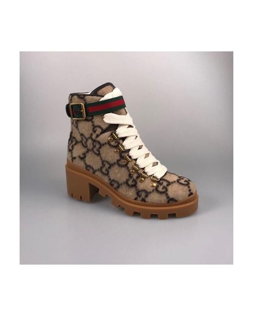 Gucci Brown Gg Wool Ankle Boot